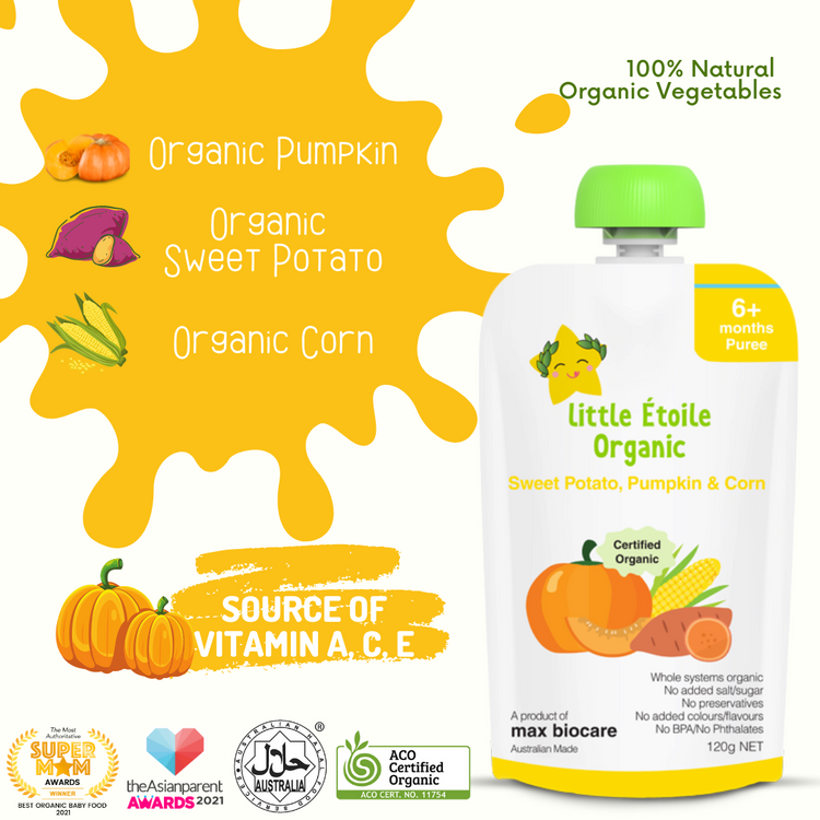 Little Etoile Organic Baby Puree - Sweet Potato, Pumpkin & Corn (6m+)