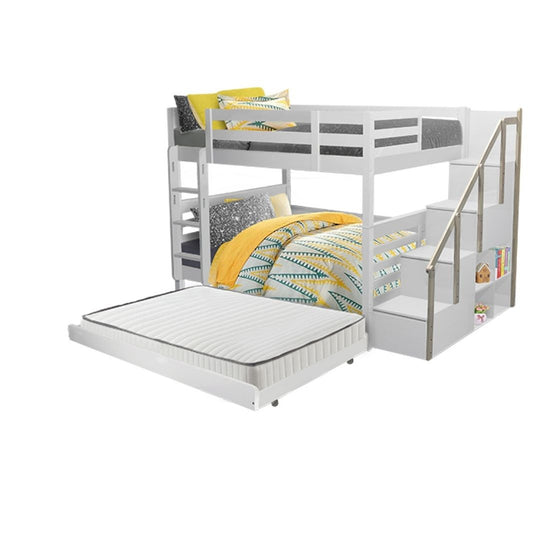 Snoozeland Snowberry Super Single Bunk Bed with Staircase and Pull Out Single Trundle