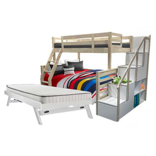 [PRE-ORDER] Snoozeland Huckleberry Super Single over Queen Bunk Bed with Staircase and Pull Out Single Raising Trundle