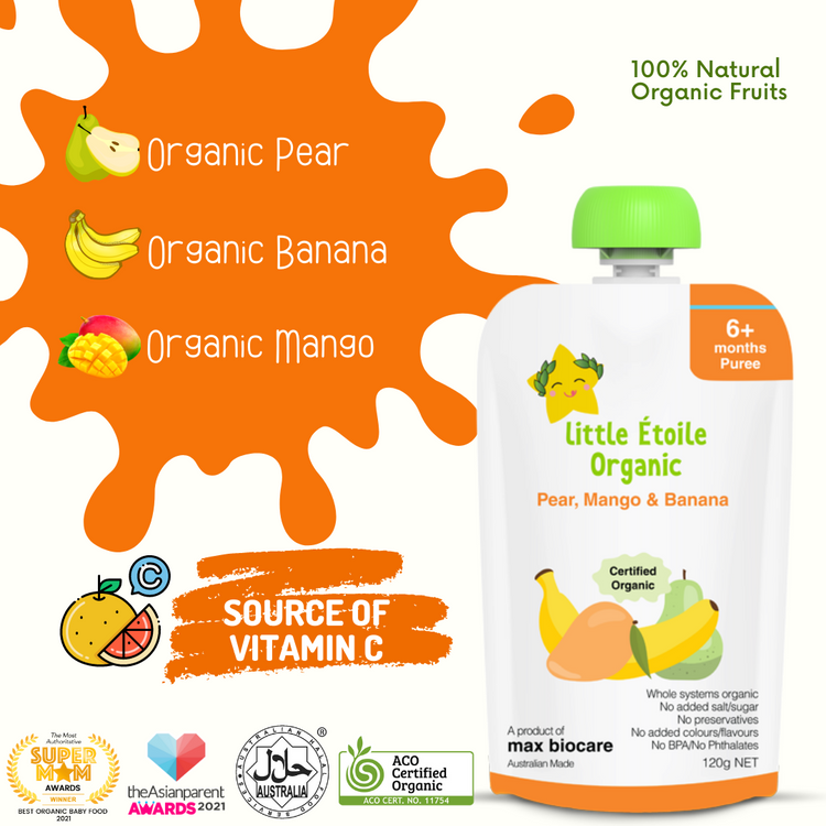 Little Etoile Organic Baby Puree - Pear, Mango & Banana (6m+)