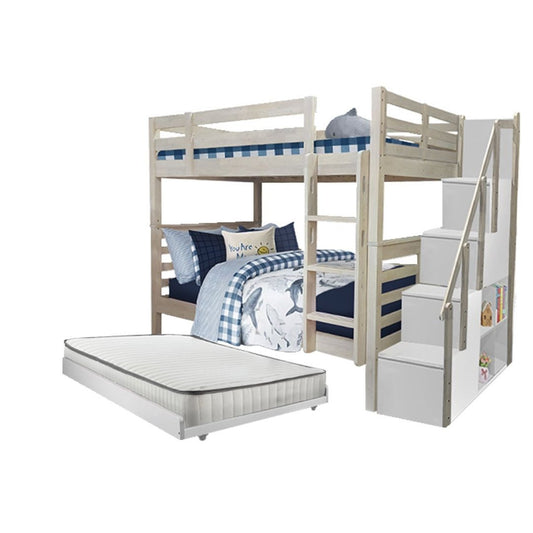 Snoozeland Huckleberry Super Single Bunk Bed with Staircase and Pull Out Single Trundle