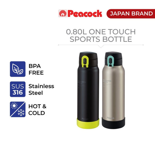 Peacock 800ml Stainless Steel One Touch Sports Bottle