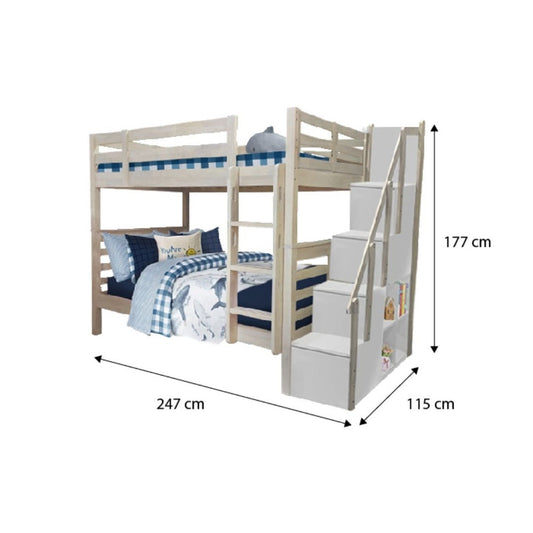 [PRE-ORDER] Snoozeland Huckleberry Super Single Bunk Bed with Staircase and Underbed 2 Drawers