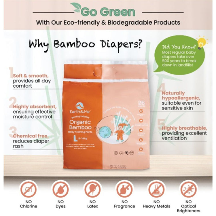Earth & Me Biodegradable Organic Bamboo Tape Diapers
