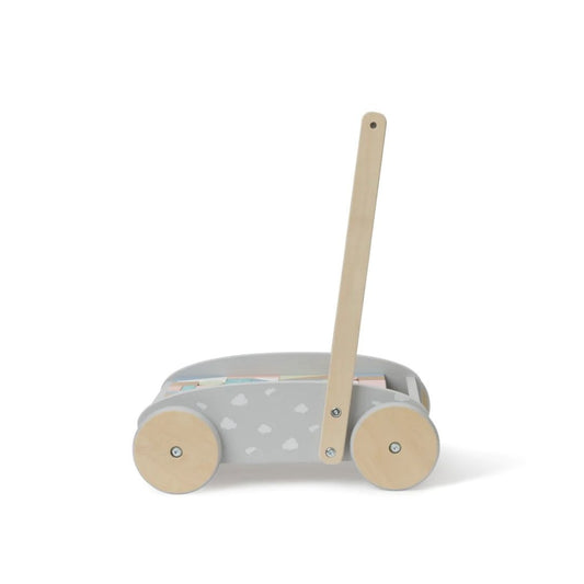 Bubble Wooden Baby Push Cart & Walker with 45 Building Blocks (12m+)
