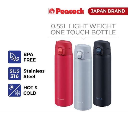 Peacock 550ml Stainless Steel Lightweight One Touch Bottle