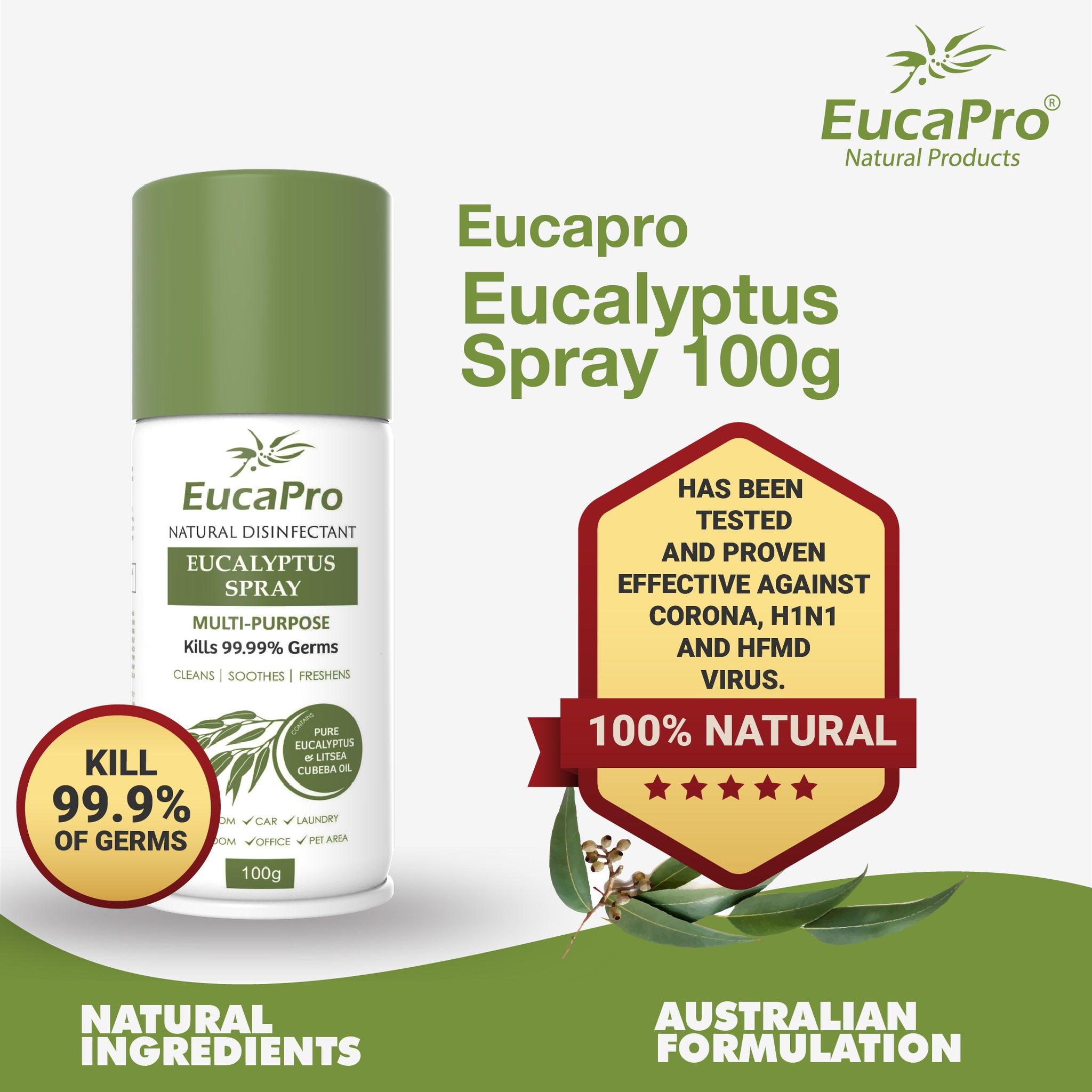 EucaPro Natural Eucalyptus Disinfectant Spray Value Pack (200g+100g ...