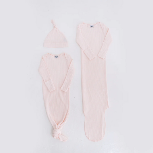 Jae Ko Long Sleeve Knotted Gown (0-3m) - Seashell (Light Pink)