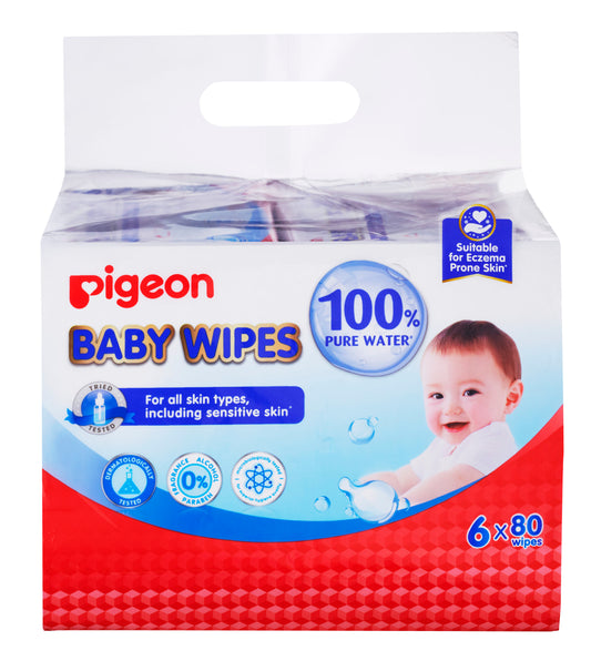 Pigeon 100% Pure Water Baby Wipes (6 x 80wipes)